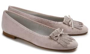 Ballerinas mit kleinen Strasssteinen besetzter Fransenaufsatz Rose Uebergroesse