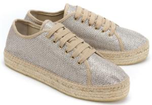 Espadrilles-Sneaker Leinen schimmernde Oberflaeche geflochtene Hanfsohle Silber Untergroesse