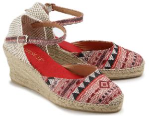 Multicolor Espadrilles aus Leinen im Ethno-Look Muster mit Goldfäden & Bast-Mittelsohle | Untergröße Espadrilles Leinen Ethno-Look Muster mit Goldfaeden Bast-Mittelsohle Multicolor Untergroesse