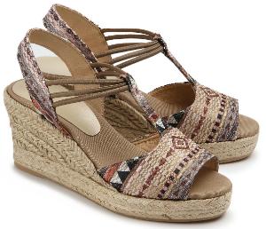 Multicolor Keil-Espadrilles-Sandalen aus Leinen mit Bastsohle | Untergröße Keil-Espadrilles-Sandale Leinen Bastsohle Multicolor Untergroesse