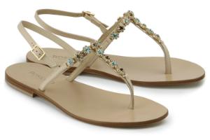 Sandalen Zehentrenner edle Schmucksteine Beige Uebergroesse