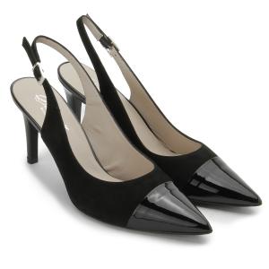 Sling-Pumps schmale Lackleder-Spitze filigraner Absatz Schwarz Untergroesse