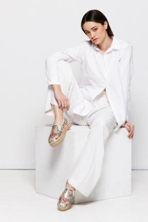 Slip-On Espadrilles Leinen mit Pailletten Bast-Plateau-Absatz Multicolor Untergroesse