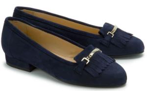 Slipper minimalistischer Look Kettendetail Haferlasche Blau Uebergroesse