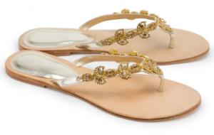 Zehentrenner Flats Metallic-Look schmale Riemchen Strassbesatz Gold Uebergroesse
