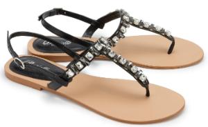 Zehentrenner Flats schmale Riemchen Strassbesatz Schwarz Uebergroesse