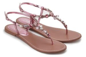 Roséfarbene Metallic-Zehentrenner in Stein- und Strassoptik | Sandalen in Übergröße Zehentrenner Metallic Stein- und Strassoptik Rose Uebergroesse