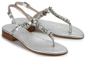 Silberne Metallic-Zehentrenner in Stein- und Strassoptik | Sandalen in Untergröße Zehentrenner Metallic Stein- und Strassoptik Silber Untergroesse