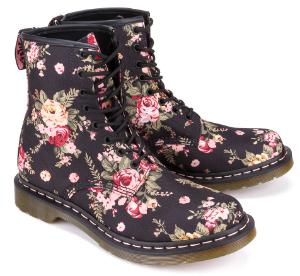 Dr Martens Boots Rosendekor Textil Schwarz Flowerprint Uebergroesse