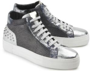 High Top Sneaker Retro-Design Silber Blau Plateau-Sohle Uebergroesse
