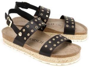 Schwarze Sandalen mit Plateauabsatz aus Bast und breiten Riemen aus Leder | Damenschuhe in Übergröße Sandalen mit Plateauabsatz aus Bast und breiten Riemen aus Leder Schwarz Uebergroesse