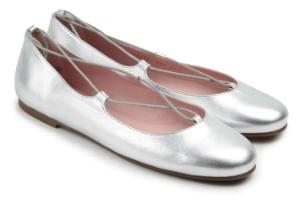 Uebergroessen Ballerinas Leder zarte Riemen Silber