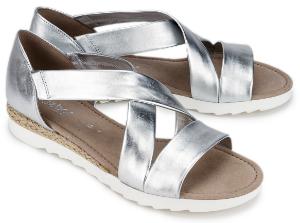 Uebergroessen Sandalen ueberkreuzte Riemchen Metallic-Leder Silber G-Weite