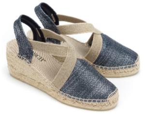 Espadrilles Glanz-Leine in Blau Bast-Plateauabsatz Untergroesse