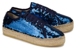 Espadrilles-Sneaker mit Pailletten besetzt Bast-Plateau-Absatz Blau Uebergroesse