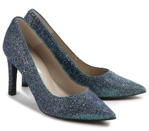 Glitter-Pumps mit spitz zulaufender Vorderkappe und schmalem Absatz im Metallic-Look Blau Glitzer Untergroesse