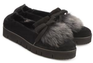 Kennel Schmenger Ballerinas Haferlasche Lammfell Schleifenapplikation Uebergroesse Schwarz