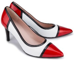 Pumps aus Lackleder in spannender Farbkombination Untergroesse Schwarz Weiss Rot