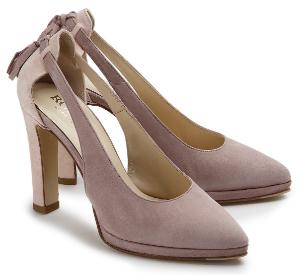Pumps aus edlem Veloursleder mit Cut-outs und Quasten an der Ferse Rose Untergroesse