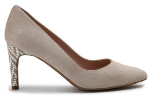 Pumps mit spitz zulaufender Vorderkappe und ueberzogenem Absatz Beige Untergroesse
