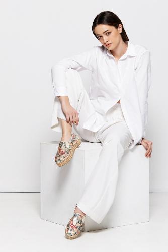 Slip-On Espadrilles mit Pailletten besetzt Bast-Plateau-Absatz Multicolor Untergroesse