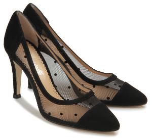 Pumps in Groesse 45 Veloursleder-Punkte Schwarz