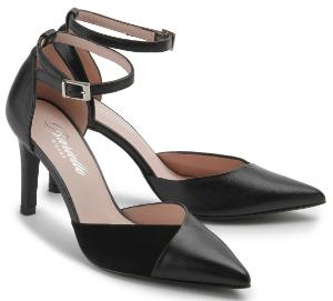 Schwarze Pumps mit Pfennigabsatz und filigranem Fersenriemen | spitz | Abendschuhe in Untergrößen Pumps mit Pfennigabsatz und filigranem Fersenriemen spitz Schwarz Untergroesse