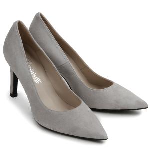 Graue Pumps mit filigranem Pfennigabsatz und schlanker Form in Übergrößen Pumps mit filigranem Pfennigabsatz und schlanker Form Grau Uebergroesse