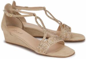 Sandalen Keil mit schimmernden Schmuckstein-Applikationen Beige Uebergroesse