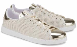 Goldene Sneaker aus Leder mit Glitzer-Partien | Farbe: Gold | Damenschuhe in Übergrößen Sneaker Leder Glitzer Partien Gold Uebergroesse