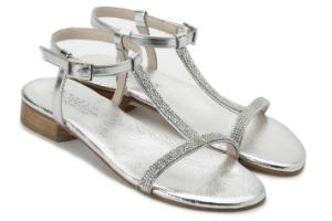 Silberne Strass-Sandalen mit Swarovski-Steinchen entlang des Steges | Abendschuhe in Untergrößen Strass-Sandalen mit Swarovski-Steinchen entlang des Steges Silber Untergroesse