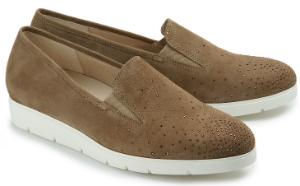 Beige Slip-on Slipper mit Strassbesatz fuer Damen