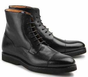 Schwarze Schnuer-Boots aus hochwertigem Glattleder in Groesse 50
