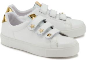 Weisse Turnschuhe mit Klettverschluss fuer Damen mit Uebergroesse