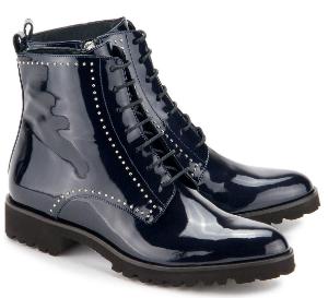 Schnuerstiefeletten Lackleder Nietenmuster Dunkelblau Uebergroesse