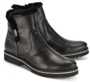 Boots mit Fellkragen in Uebergroessen Leder Lammfell Schwarz
