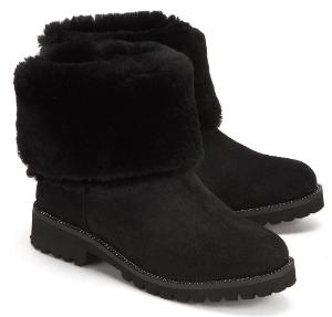Boots mit Warmfutter in Untergroessen Leder Lammfell Schwarz