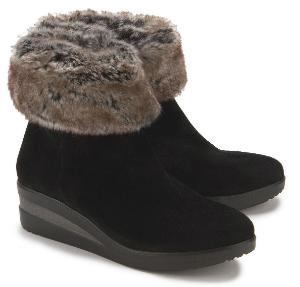 Boots mit Warmfutter in Untergroessen Nubukleder Lammfell Schwarz