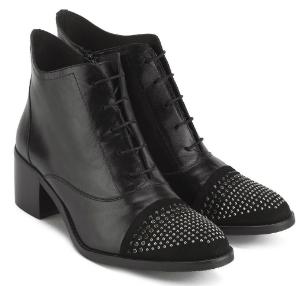 Damen-Schnuer-Stiefeletten mit Nieten auf der Vorderkappe in Untergroesse von Bariello Milano Schwarz