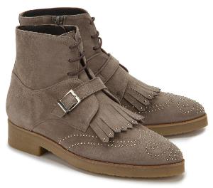 Damen-Stiefeletten aus Veloursleder mit Nieten in Uebergroesse von Bariello Milano Beige