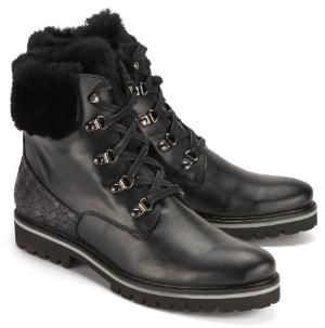 Schnuer-Boots in Uebergroessen Leder Lammfell Schwarz