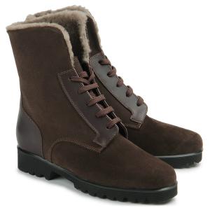 Schnuer-Stiefeletten mit Warmfutter in Untergroessen Nubukleder Lammfell Braun