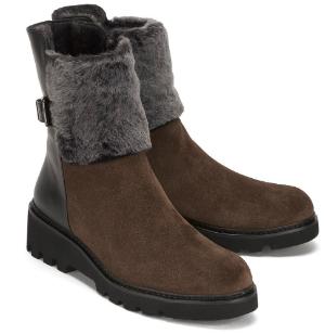 Homers Boots mit Warmfutter und Fellkragen aus echtem Lammfell in Uebergroessen Braun