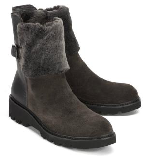 Grau/Braune Boots mit Warmfutter und Fellkragen aus echtem Lammfell von Homers in Übergrößen Homers Boots mit Warmfutter und Fellkragen aus echtem Lammfell in Uebergroessen Grau Braun