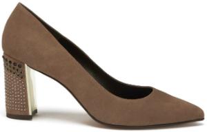 Damen Pumps funkelndes Absatz-Design mit Nieten und Steinen Groesse 45 Beige Uebergroesse