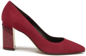 Damen Pumps funkelndes Absatz-Design mit Nieten und Steinen Groesse 45 Rot Uebergroesse