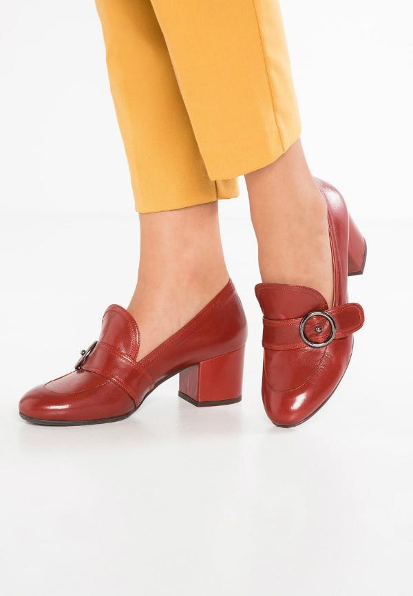 Damen Pumps mit breitem Blockabsatz Groesse 45 Rost-Rot Uebergroesse