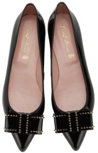 Luxus Ballerinas mit Schleifen-Design und goldfarbenen Nieten von Pretty Ballerinas in Uebergroessen Schwarz