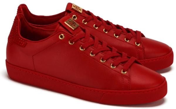 Rote Högl Sneaker in Übergrößen mit Swarovski-Kristallen auf der Hinterkappe Rote Hoegl Sneaker in Uebergroessen mit Swarovski Kristalle auf der Hinterkappe