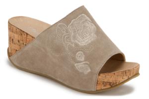 Pantoletten Wedges mit Blumenstickerei und Keilabsatz aus Kork von Bariello Milano in Untergroessen Beige